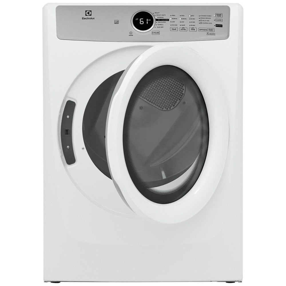 Electrolux ELFE733CAW 8.0 cu. ft. electric dryer with energy-efficient performance, advanced drying technology, and sleek white design for modern laundry room