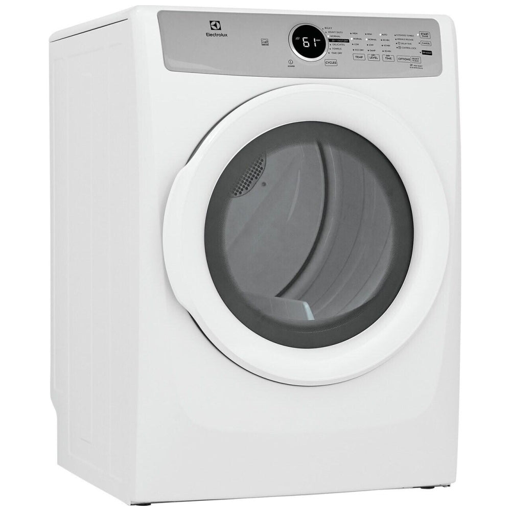 Electrolux ELFE733CAW 8.0 cu. ft. electric dryer with energy-efficient performance, advanced drying technology, and sleek white design for modern laundry room