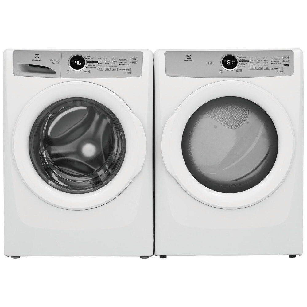 Electrolux ELFW7337AW 4.4 cu. ft. front-load washer with 1,100 RPM spin speed, multiple wash cycles, energy-efficient design, and stackable installation option