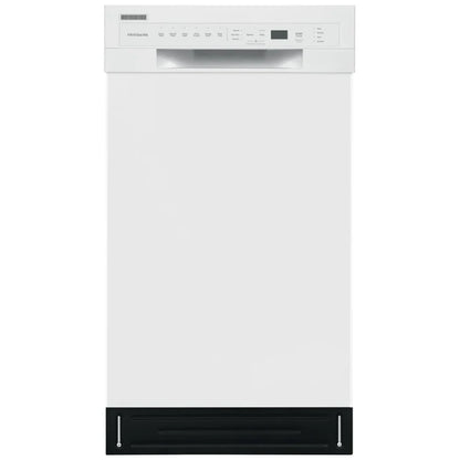 Frigidaire FFBD1831UW 18-inch dishwasher with stainless steel interior, 52 dB noise level, 8 place settings capacity, white exterior, and 4 wash cycles