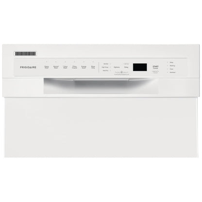 Frigidaire FFBD1831UW 18-inch dishwasher with stainless steel interior, 52 dB noise level, 8 place settings capacity, white exterior, and 4 wash cycles