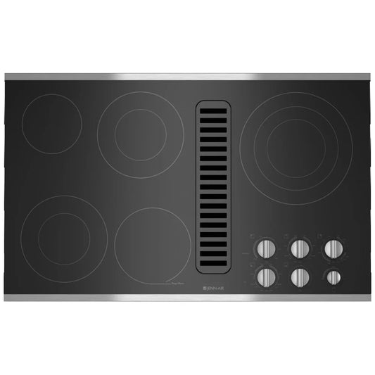 Top view of the Jenn-Air JED3536WS electric cooktop showcasing the smooth surface and burner layout.