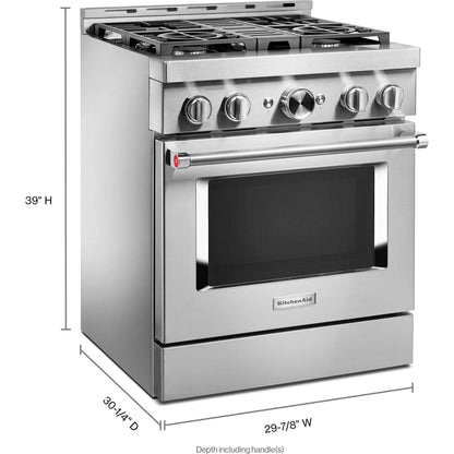 KitchenAid 30 Inch Smart Commercial-Style Gas Range with 4 Burners KFGC500JSS