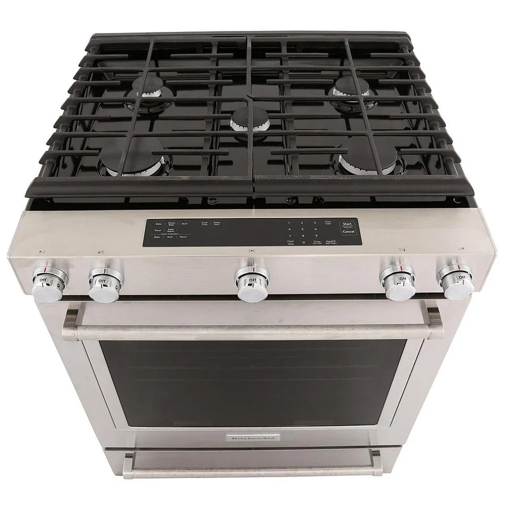 KitchenAid 30 Inch 5 Burner Gas Convection Front Control Range KSGG700ESS