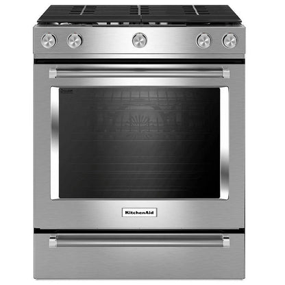 KitchenAid 30 Inch 5 Burner Gas Convection Front Control Range KSGG700ESS